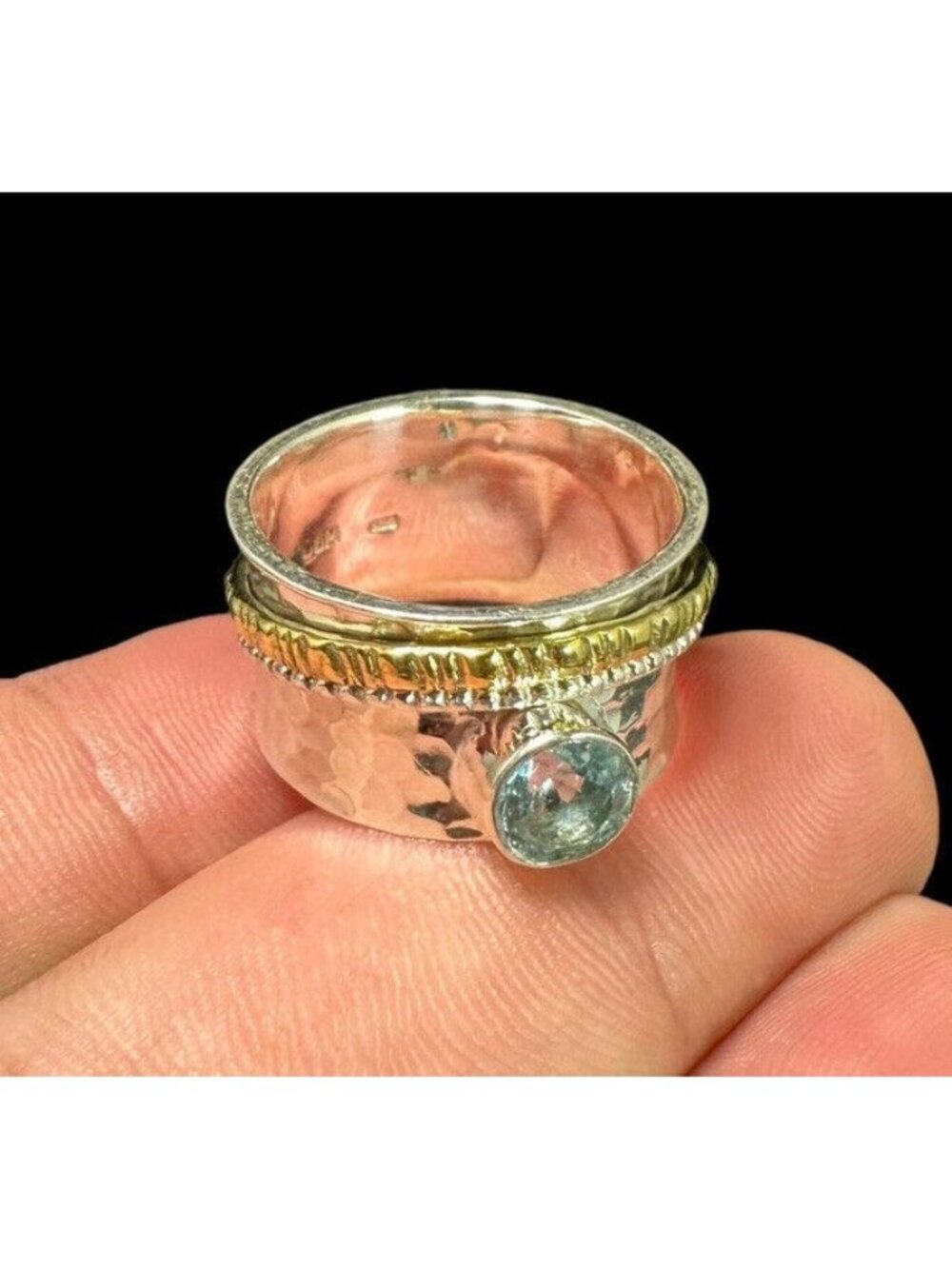 Ring DBM Kensington Blue Topaz Spinner Sterling Silver Size 9 Band Vintage